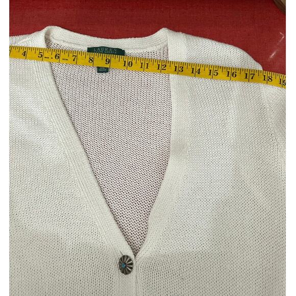 Y2K Ralph Lauren Mercerized Cotton Sweater Southwestern Turquoise Concho Button - Picture 5 of 9